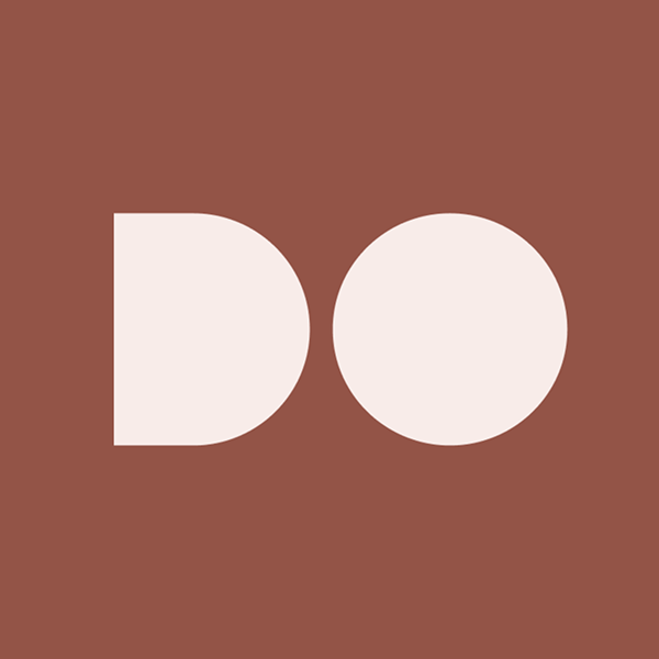 Minimalist design featuring the letters D and O in light beige on a brown background.